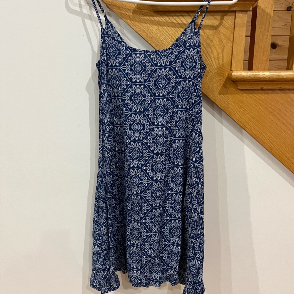 Navy Blue Printed Spaghetti Strap Sundress